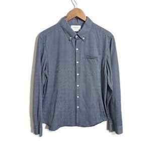 Ministry Supply Button Down Shirt L Blue Mini Check Long Sleeve Cotton Stretch